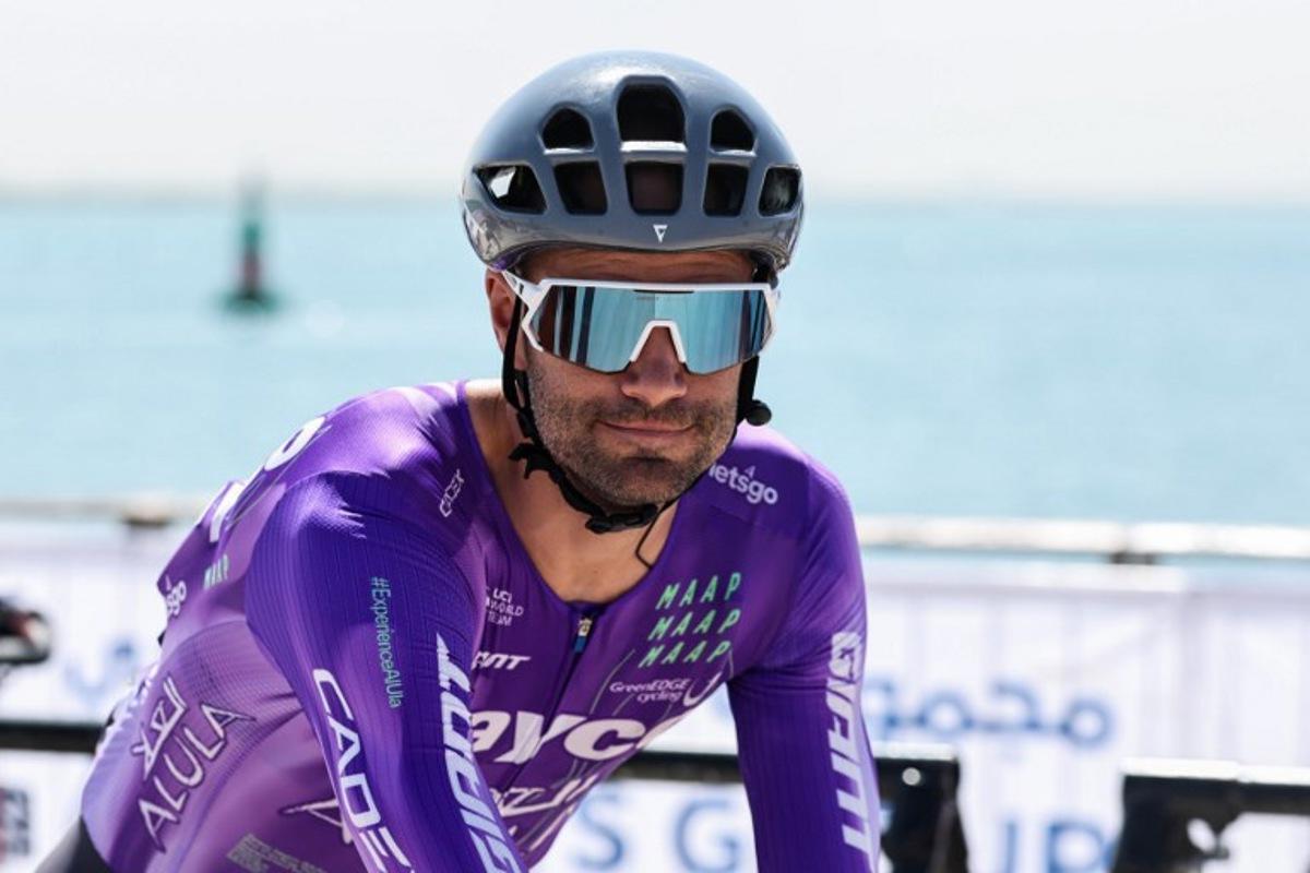 Team Jayco Alula's Slovenian rider Luka Mezgec prepares for the third stage of the UAE Tour cycling event from Umm al-Quwain to Jebel Mobrah in Umm al-Quwain on February 18, 2026.  Fadel SENNA / AFP