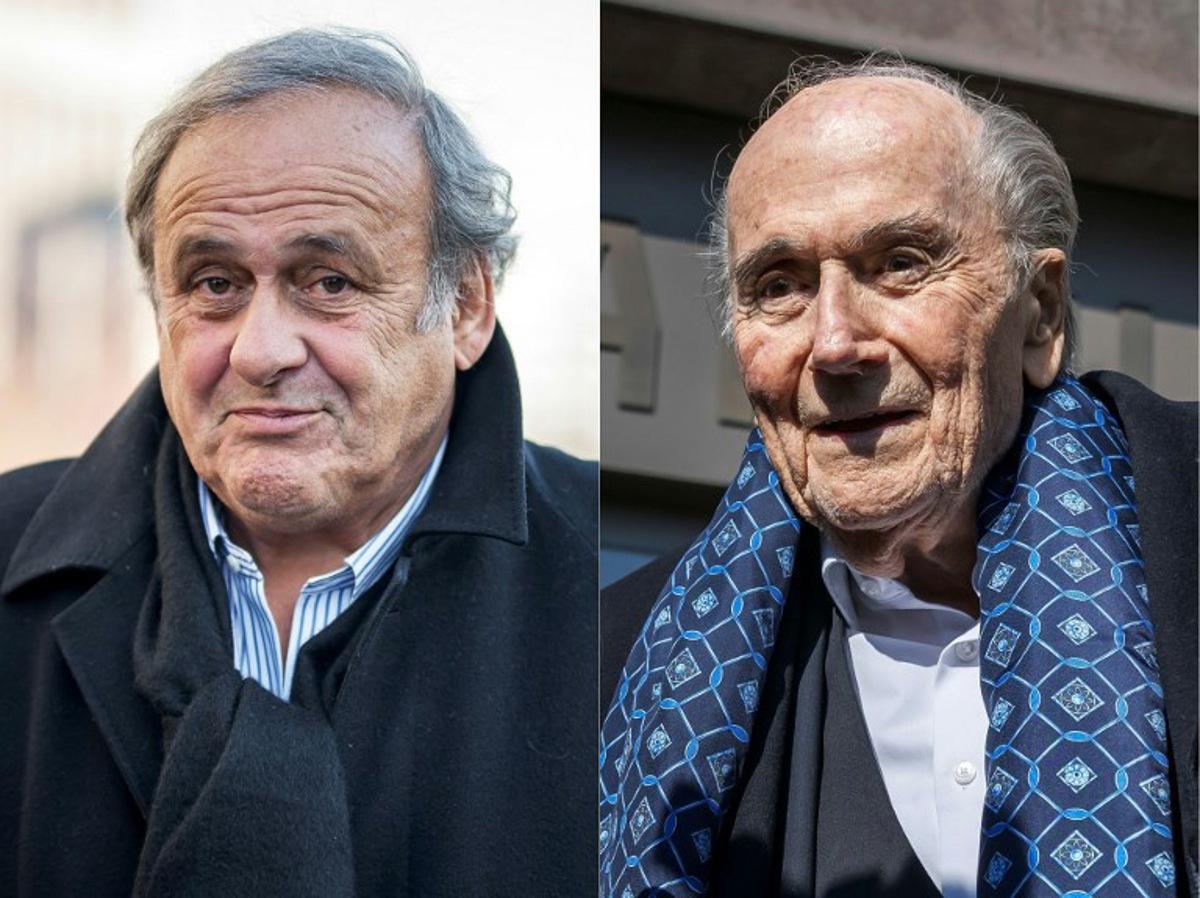 (COMBO) This combination of pictures created on March 25, 2025 shows (L) former UEFA president Michel Platini leaving the courthouse after the first day of his trial on appeal by the Swiss Attorney General's office to reopen proceedings for another examination of the charges of fraud against the former UEFA and FIFA presidents, in Muttenz, near Basel, on March 3, 2025, and (R) former FIFA president Sepp Blatter leaves for a break the court house in Muttenz near Basel during his trial before a special appeals court that will hear a request by the country's Attorney General's office (OAG) to reopen proceedings against Platini and former FIFA president after they were acquitted by the Swiss Federal Court in June 2022 of charges that included "disloyal management", "breach of trust" and "forgery of securities", on March 3, 2025. Former FIFA president Sepp Blatter and ex-UEFA chief Michel Platini on Tuesday were acquitted again on appeal by a Swiss court in a long-running corruption case that began in 2015.  Fabrice COFFRINI / AFP