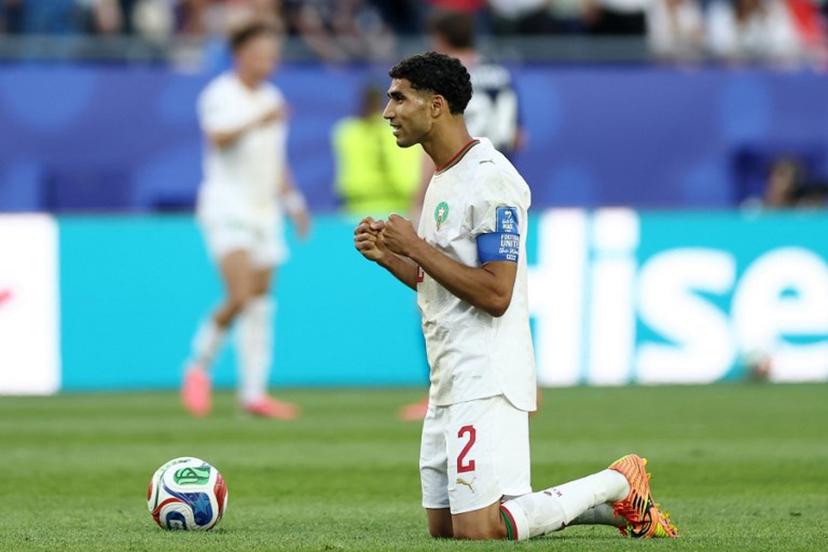Morocco's defender #02 Achraf Hakimi reacts after winning the 2026 World Cup Group C football match between Scotland and Morocco at the Boston Stadium in Foxborough on June 19, 2026.   FRANCK FIFE / AFP