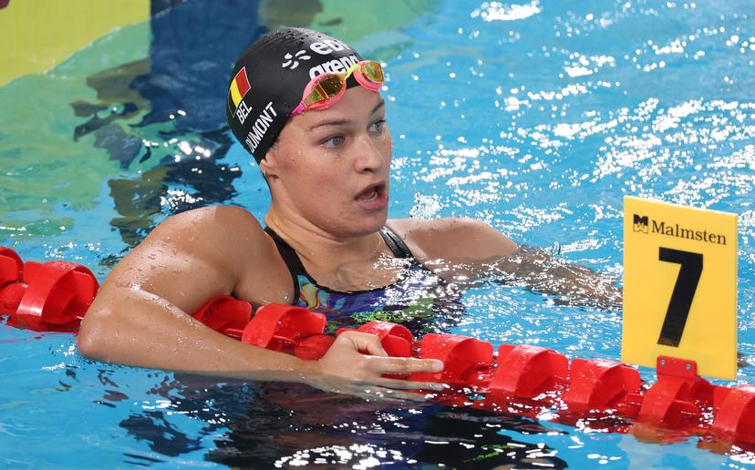 Belgian swimmer Sarah Dumont pictured after the heats of the women's 200m freestyle event at the European Aquatics Championships in Paris, France on Wednesday 12 August 2026. BELGA PHOTO VIRGINIE LEFOUR