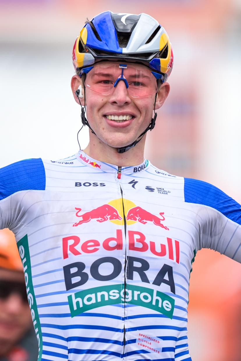 New Zealander Laurence Pithie of Red Bull-BORA-hansgrohe celebrates as he crosses the finish line to win the third stage of the Tour De Wallonie cycling race, from Habay to Vaux-sur-Sûre (176,9 km), on Wednesday 03 June 2026. BELGA PHOTO DAVID PINTENS