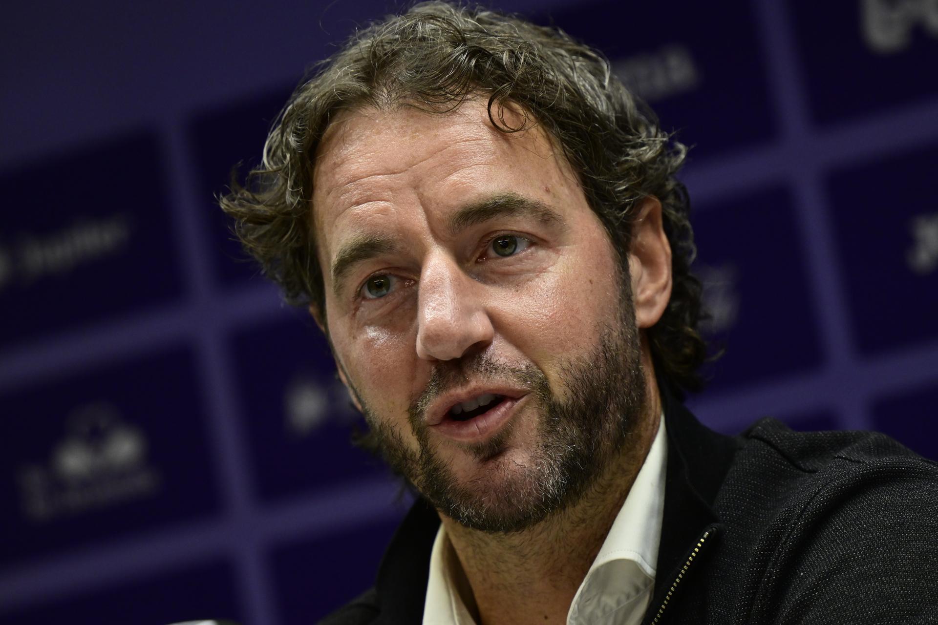 Anderlecht's sport director Olivier Renard pictured at press conference of Belgian soccer team RSC Anderlecht to present the new coach, which is also a former coach of the club,  Thursday 20 March 2025, in Brussels. The club announced earlier today the end of the collaboration whith Hubert. BELGA PHOTO DIRK WAEM