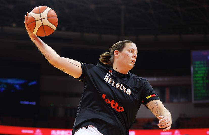 Belgium's Billie Massey pictured in action during the warming-up for a basket game between China and Belgium's national team Belgian Cats, in Wuhan, China, on Thursday 12 March 2026, the second game (out of 5) of the qualifications phase for the World Cup Basket tournament. BELGA PHOTO NIKOLA KRSTIC
