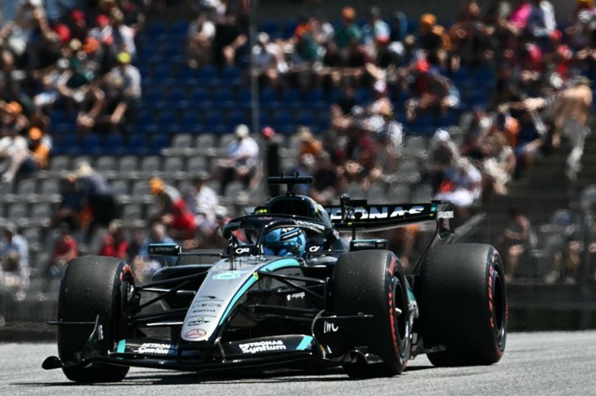 Mercedes' British driver George Russell drives during the first practice session at the Red Bull Ring race track in Spielberg, Austria on June 26, 2026, ahead of the Formula One Austrian Grand Prix.  Joe Klamar / AFP