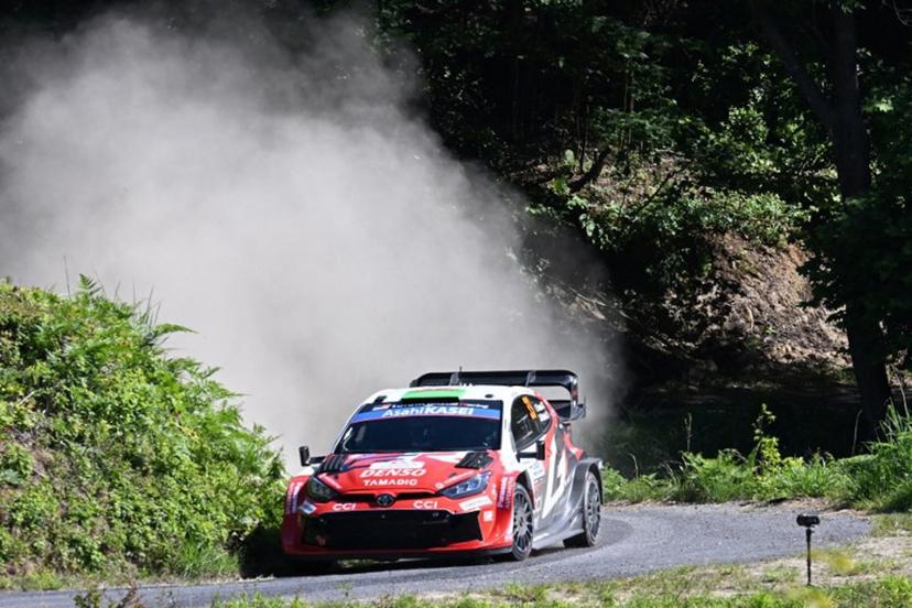Elfyn Evans of Great Britain and his co-driver Scott Martin of Great Britain drive their Toyota GR Yaris Rally1 during the SS11 Ena section of the Rally Japan, the 7th round of the FIA World Rally Championships in Toyota city, Aichi prefecture on May 30, 2026.  Toshifumi KITAMURA / AFP