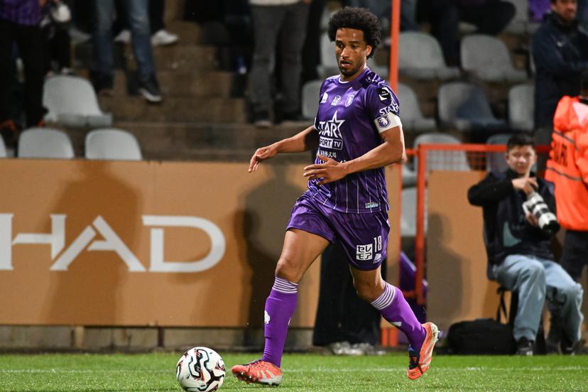 Beerschot's Ryan Sanusi pictured in action during a soccer game between Lommel SK and Beerschot VA, Saturday 02 May 2026 in Lommel, on the first leg of the Final of the Promotion Play-Offs of the 2025-2026 'Challenger Pro League' 1B second division of the Belgian championship. BELGA PHOTO JILL DELSAUX