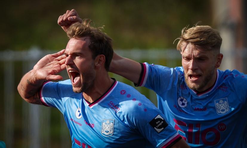Beveren's Lennart Mertens celebrates after scoring during a soccer game between RWDM Brussels and SK Beveren, Saturday 23 August 2025 in Brussels, on day 3 of the 2025-2026 'Challenger Pro League' 1B second division of the Belgian championship. BELGA PHOTO VIRGINIE LEFOUR