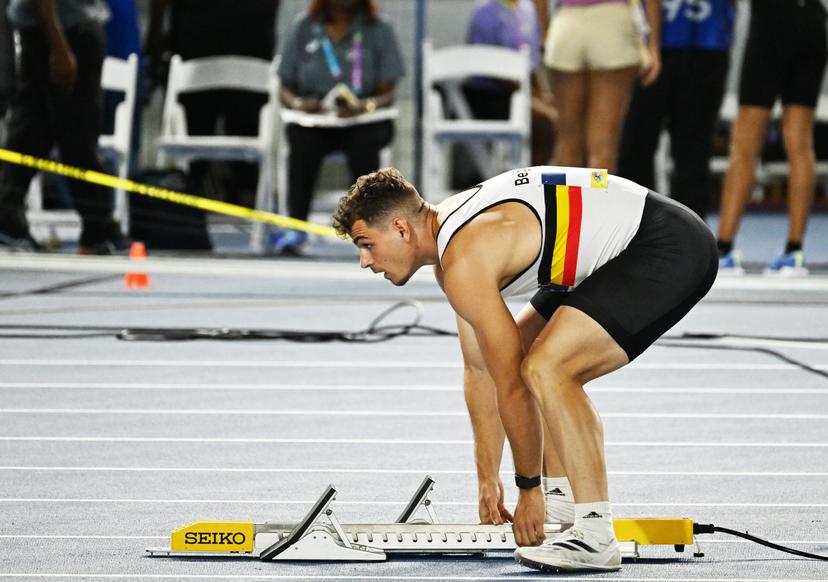 Belgian Kobe Vleminckx pictured during the men's 4x100m heats at the IAAF World Athletics Relays, Saturday 04 May 2024, at the Thomas A. Robinson National Stadium in Nassau, The Bahamas. BELGA PHOTO ERIK VAN LEEUWEN