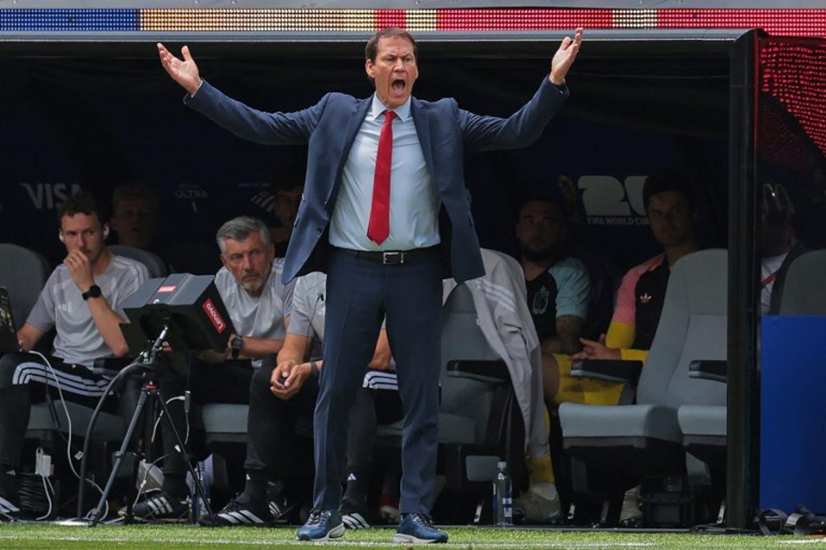 Belgium's French head coach Rudi Garcia gestures on the touchline during the 2026 World Cup football tournament quarter-final match between Spain and Belgium at the Los Angeles Stadium in Inglewood on July 10, 2026.   Etienne LAURENT / AFP