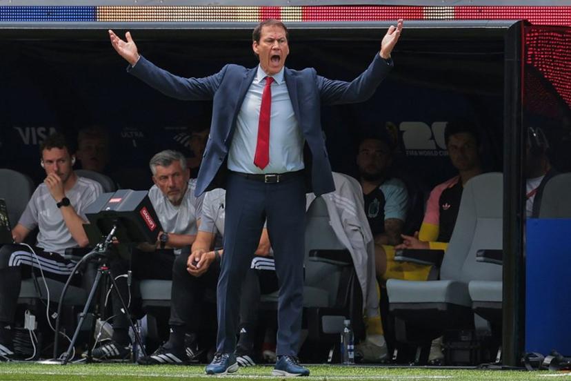Belgium's French head coach Rudi Garcia gestures on the touchline during the 2026 World Cup football tournament quarter-final match between Spain and Belgium at the Los Angeles Stadium in Inglewood on July 10, 2026.   Etienne LAURENT / AFP