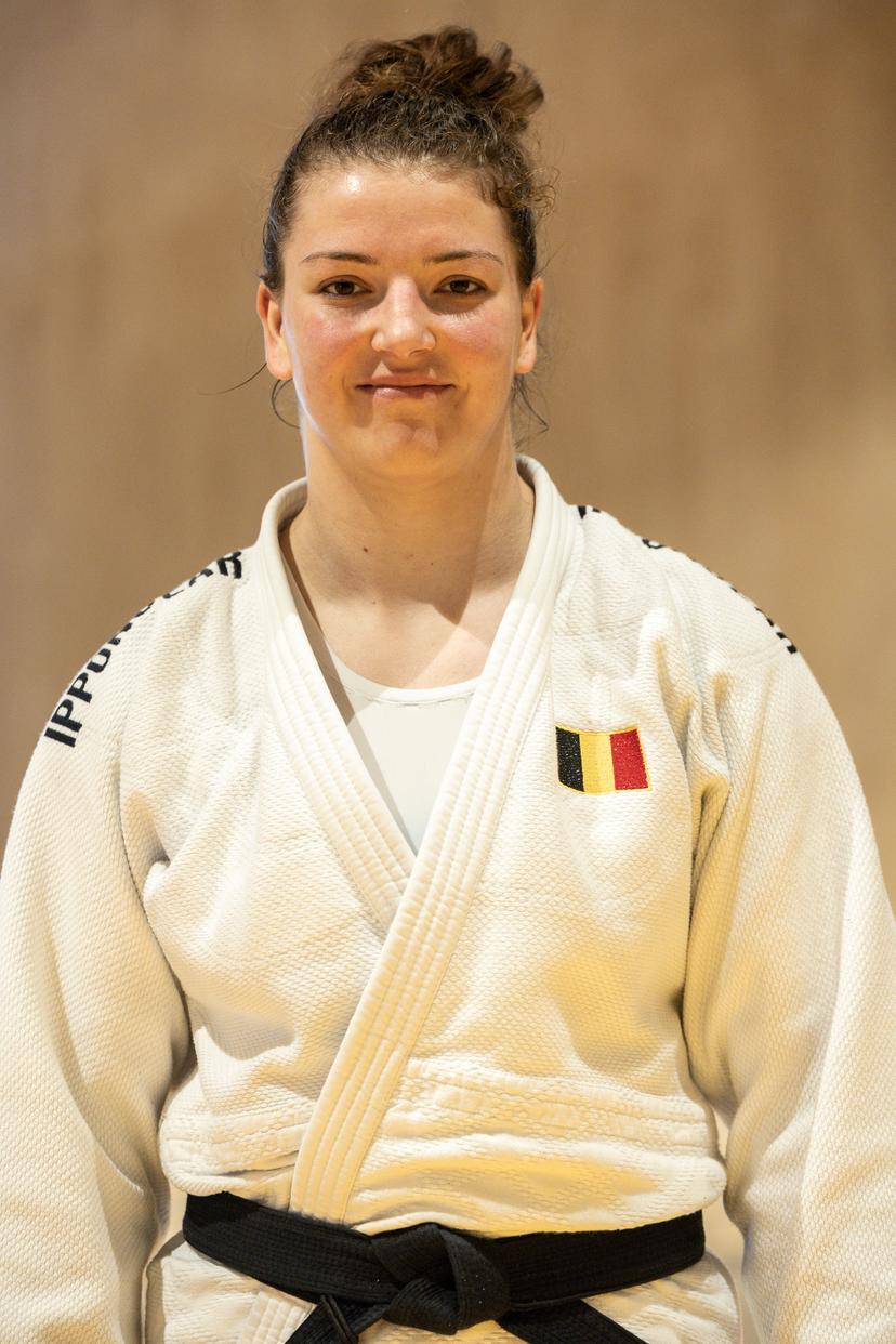 Belgian Vicky Verschaere pictured during a press moment during a training camp of Judo Belgium, ahead of the Judo European Championships in Zagreb (25-28/04), at the Stedelijk Lyceum Topsport, in Wilrijk, Antwerp, Saturday 20 April 2024. BELGA PHOTO DAVID PINTENS