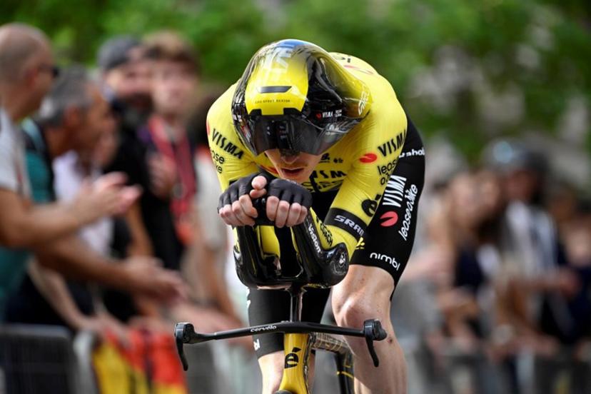 Team Visma-Lease a bike's US rider Matteo Jorgenson competes during the 18th stage of the Vuelta a Espana, a 26 km race against the clock between Valladolid and Valladolid, on September 11, 2025.    Miguel RIOPA / AFP