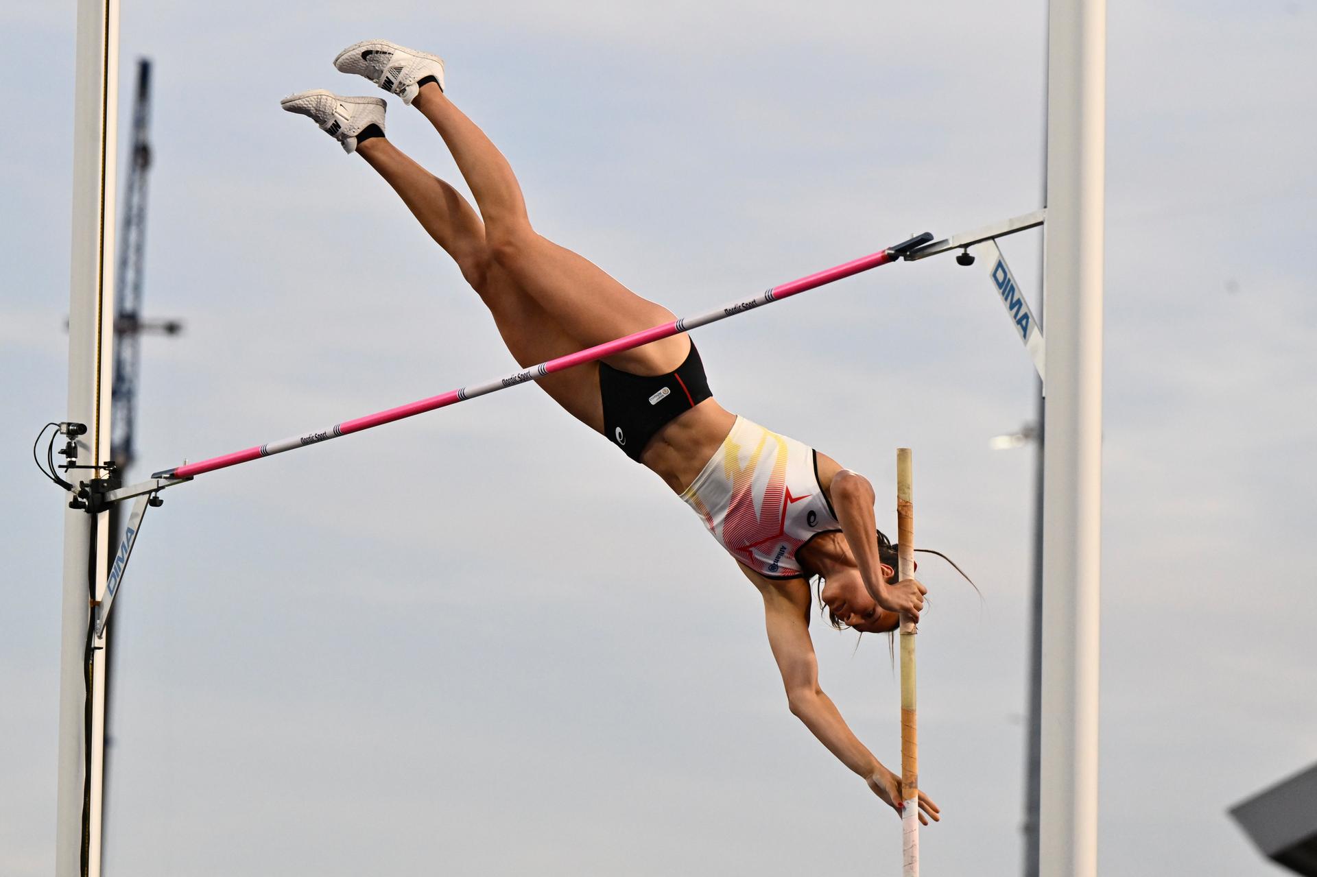 Belgian Elien Vekemans pictured in action during the women's pole vault event  on the second day of the European Athletics Championships (August 10-18) in Birmingham, United Kingdom, on Tuesday 11 August 2026. BELGA PHOTO ERIC LALMAND
