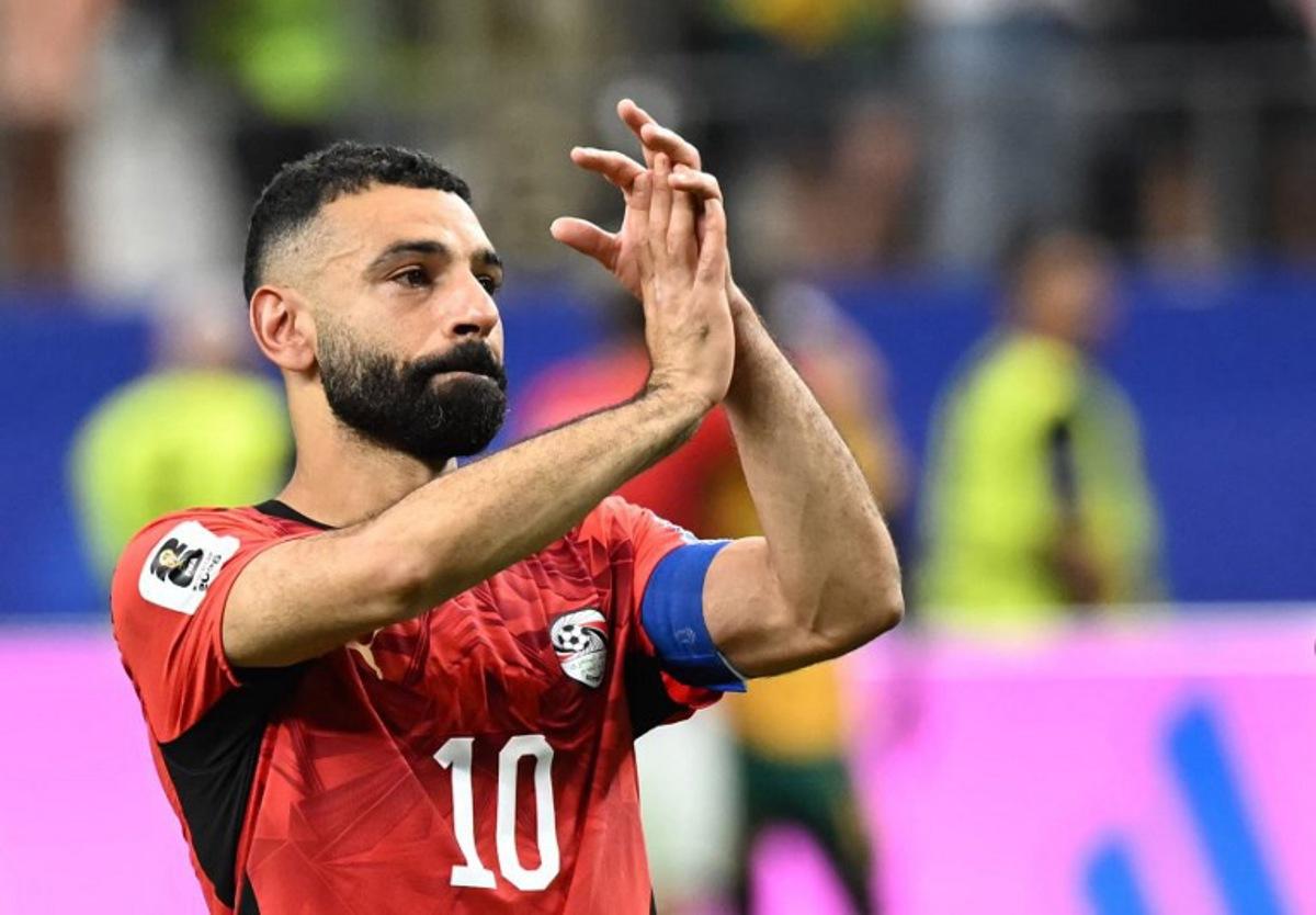 Egypt's forward #10 Mohamed Salah celebrates after winning the 2026 World Cup round of 32 football match between Australia and Egypt at the Dallas Stadium in Arlington on July 3, 2026.   Paul ELLIS / AFP