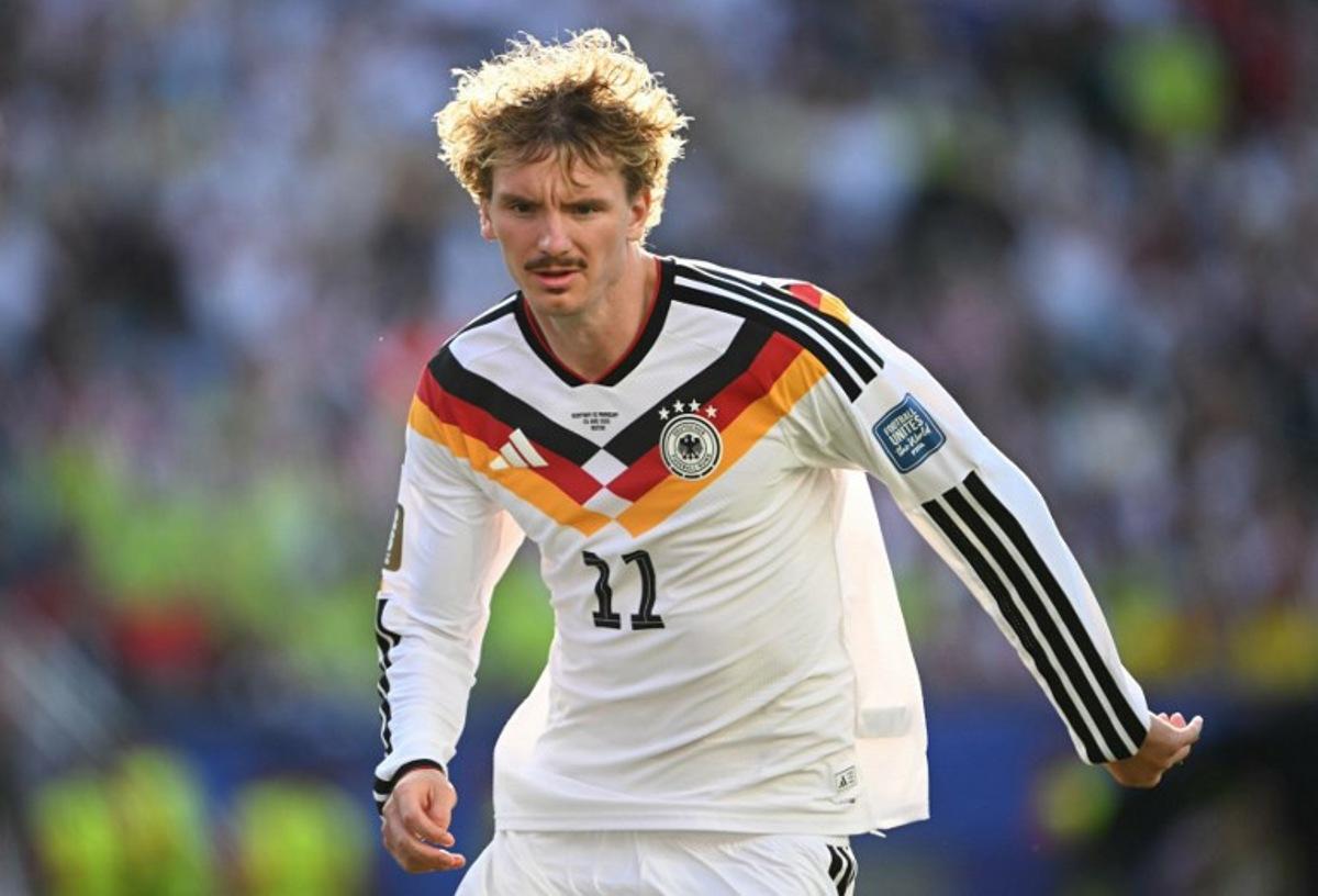 Germany's forward #11 Nick Woltemade reacts during the 2026 World Cup round of 32 football match between Germany and Paraguay at the Boston Stadium in Foxborough on June 29, 2026.   MAURO PIMENTEL / AFP