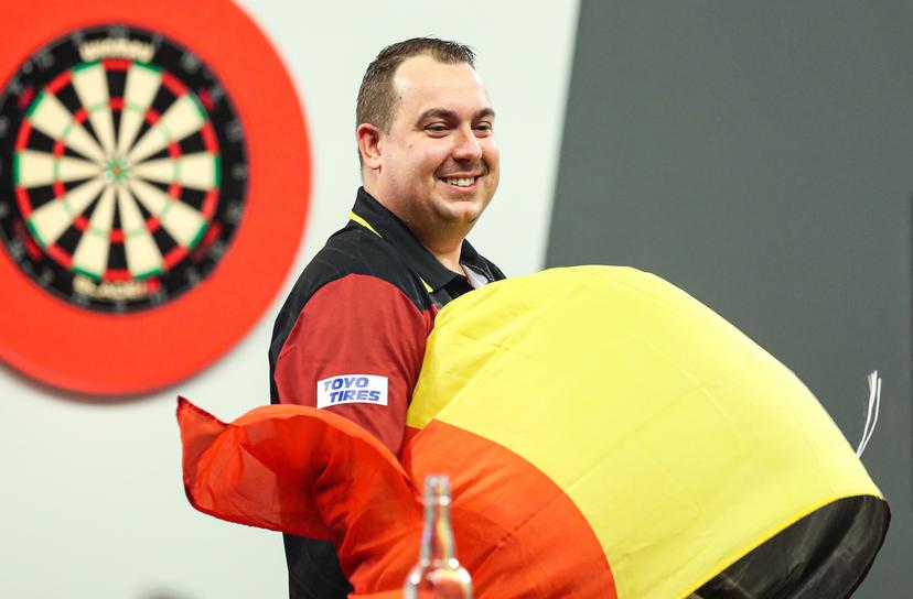ATTENTION EDITORS - HAND OUT PICTURES - EDITORIAL USE WITH STORY ON DARTS WORLD CHAMPIONSHIPS ONLY - MANDATORY CREDIT KIERAN CLEEVES/PDC  Hand out pictures released by PDC Professional Darts Corporation shows  Belgian Kim Huybrechts celebrating after defeating Scottish Wright on day ten of the 2023 Cazoo World Darts Championship at Alexandra Palace, London, UK, on Tuesday 27 December 2022. MANDATORY CREDIT KIERAN CLEEVES/PDC