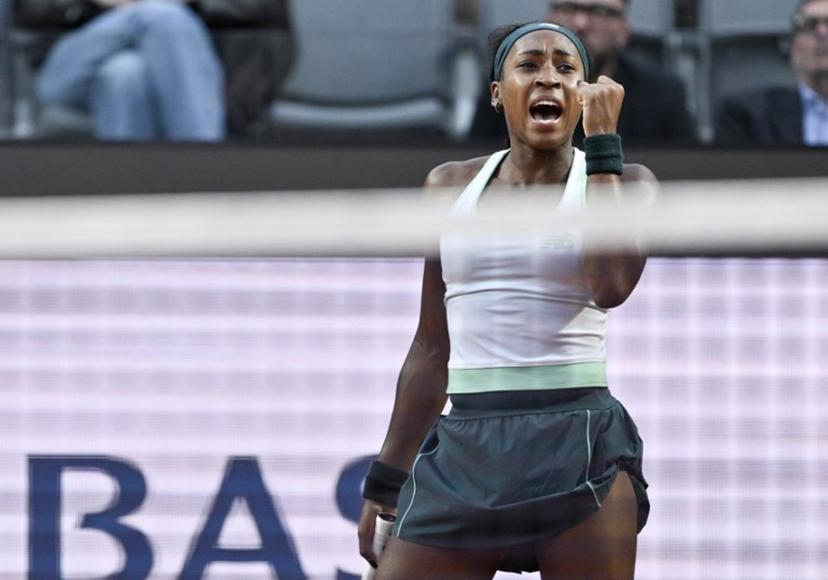 USA's Coco Gauff celebrates a point against Russia's Mirra Andreeva in the ATP Rome Open tennis tournament at Foro Italico in Rome on May 12, 2026.   Tiziana FABI / AFP
