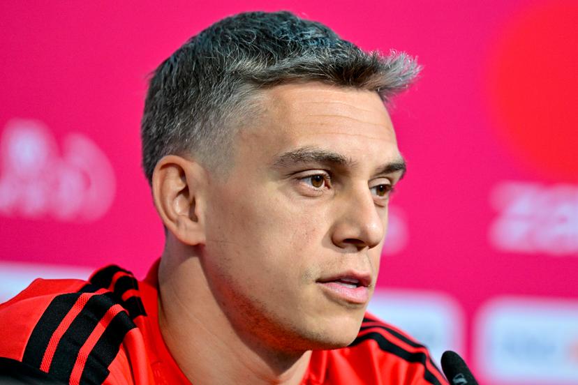 Belgium's Leandro Trossard pictured during a press conference of Belgian national soccer team Red Devils, at the basecamp in Seattle, USA on Tuesday 16 June 2026, after their first game against Egypt at the FIFA World Cup 2026. The match ended in a 1-1 draw. BELGA PHOTO DIRK WAEM