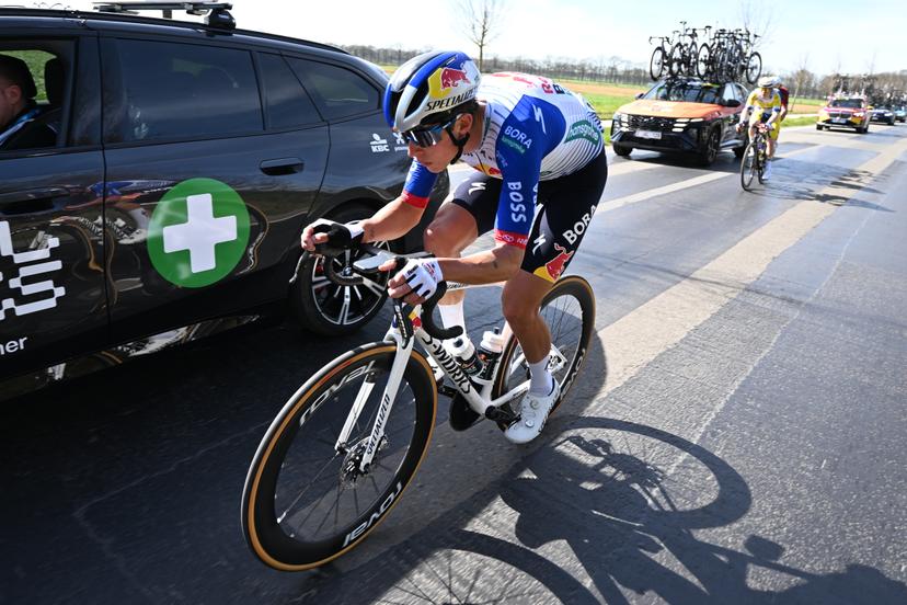 New Zealander Laurence Pithie of Red Bull-BORA-hansgrohe pictured in action during the men's race of the 'Scheldeprijs' one day cycling event, 205,2km from Terneuzen, the Netherlands to Schoten, Belgium on Wednesday 08 April 2026. BELGA PHOTO MAARTEN STRAETEMANS