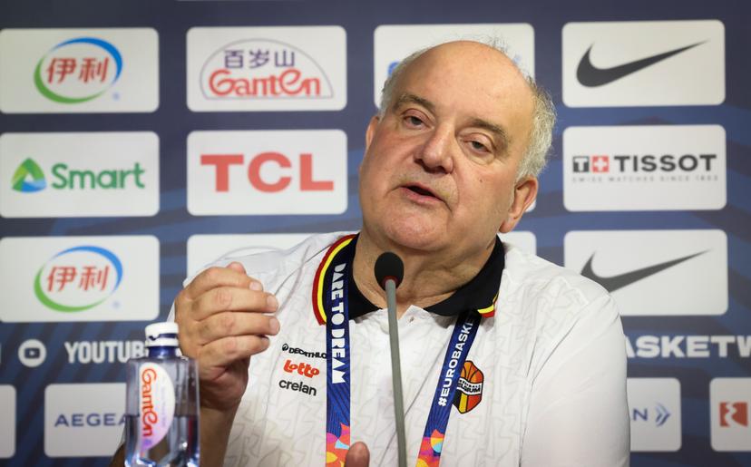 Belgium's general manager Koen Umans pictured during a press conference of Belgian national basketball team 'the Belgian Cats' on Saturday 28 June 2025 in Piraeus, Greece. The team is preparing for tomorrow's game against Spain, the finals of the FIBA Women's EuroBasket 2025. BELGA PHOTO VIRGINIE LEFOUR