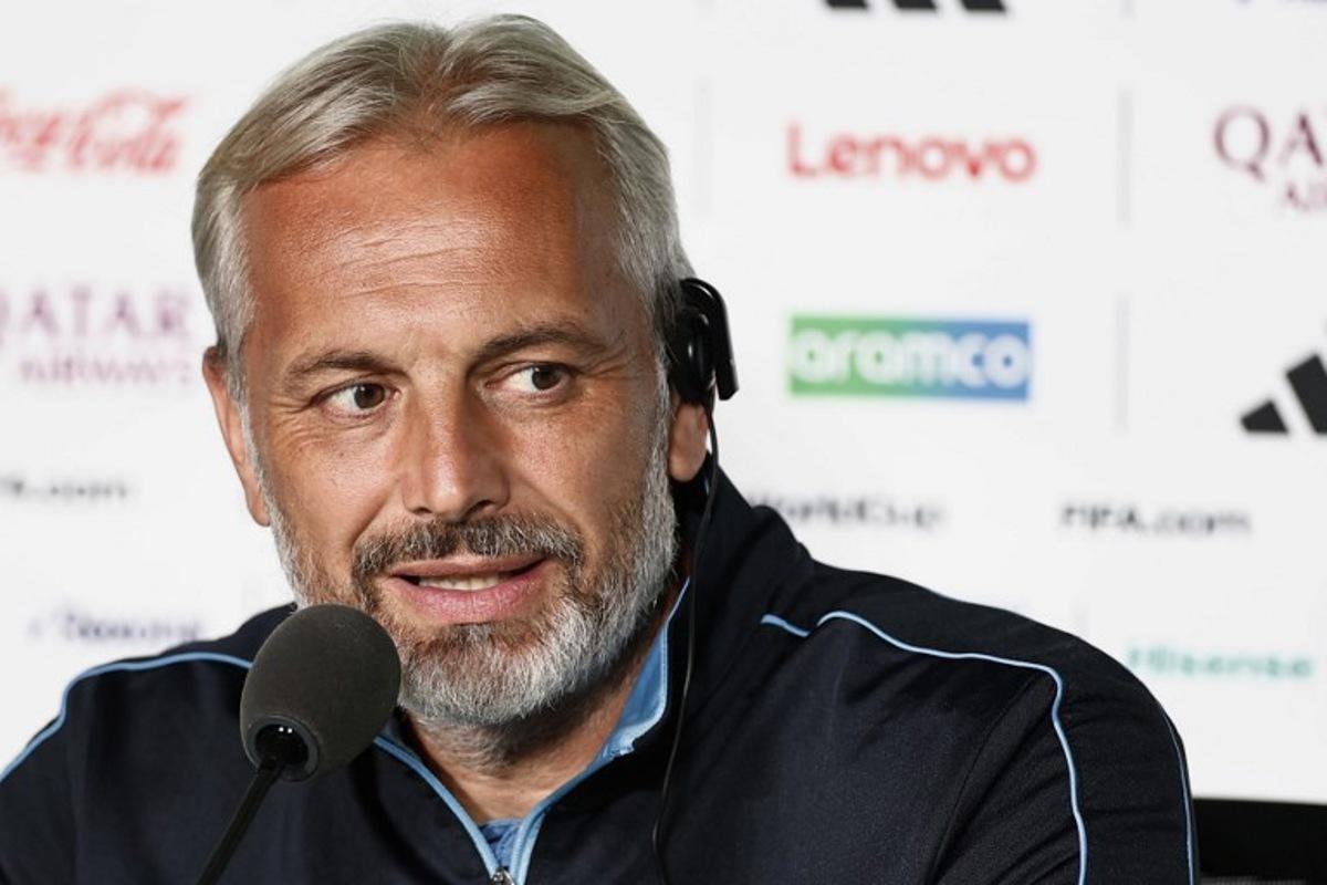 Congo DR's French head coach Sebastien Desabre gives a press conference at the Guadalajara Stadium in Guadalajara, Mexico on June 22, 2026, on the eve of the 2026 World Cup football tournament match between Colombia and DR Congo.   Ulises RUIZ / AFP