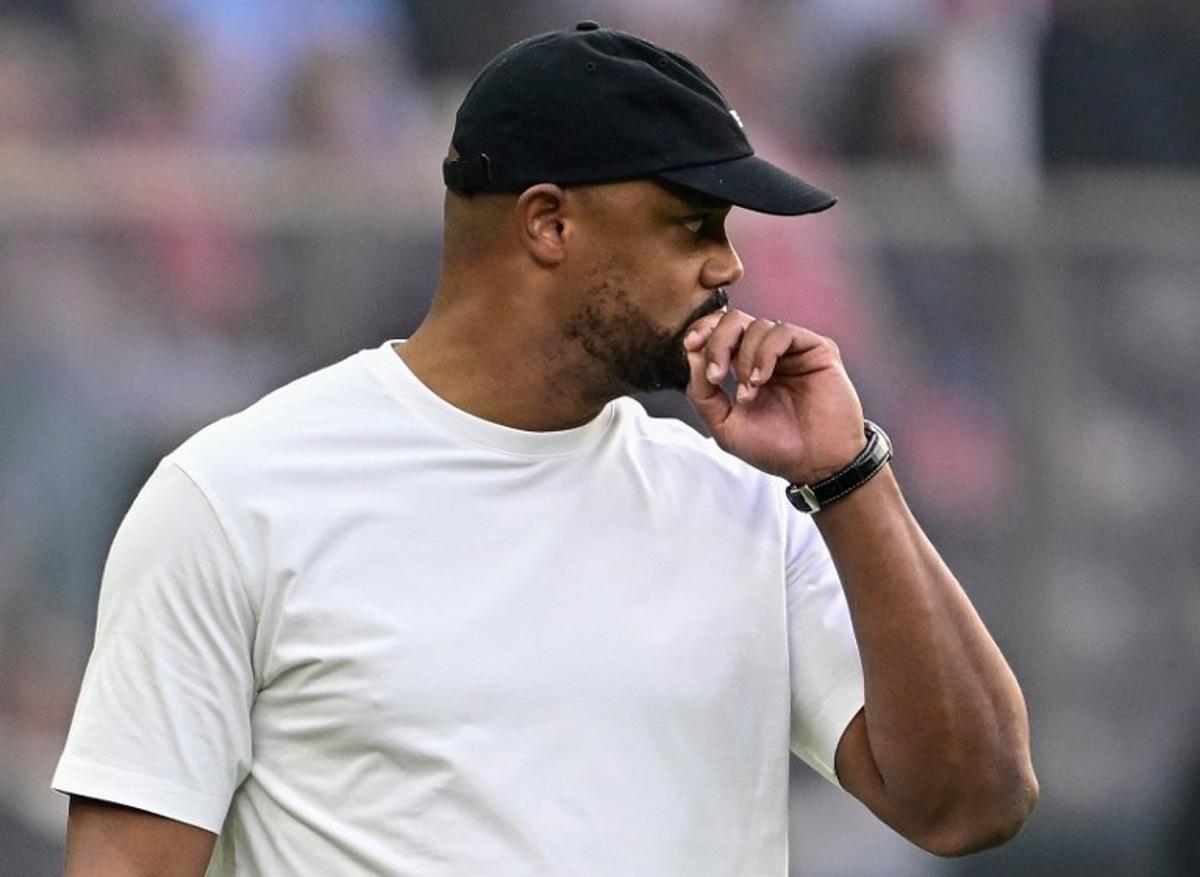 Bayern Munich's Belgian head coach Vincent Kompany reacts from the sidelines during the German Cup (DFB Pokal) final football match FC Bayern Munich v VfB Stuttgart at the Olympic Stadium in Berlin, on May 23, 2026.  Tobias SCHWARZ / AFP