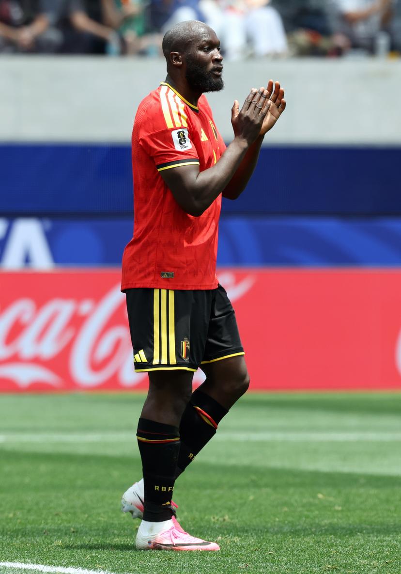 Belgium's Romelu Lukaku reacts during a soccer game between Belgian national team Red Devils and Iran, on Sunday 21 June 2026, at the SoFi stadium in Los Angeles, the second game in the group stage of the FIFA World Cup 2026 in the United States of America. The Diables Rouges - Rode Duivels were drawn into Group G. BELGA PHOTO BRUNO FAHY