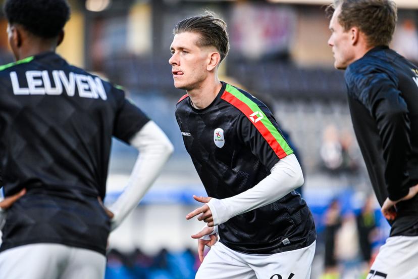 OHL's Lukasz Lakomy pictured in action during the warming-up for a soccer match between Oud-Heverlee Leuven and KVC Westerlo, Tuesday 21 April 2026 in Leuven, on the fourth day of the Europe Play-offs (PO2) of the 2025-2026 'Jupiler Pro League' first division of the Belgian championship. BELGA PHOTO TOM GOYVAERTS