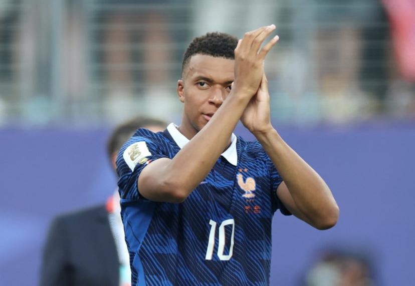 France's forward #10 Kylian Mbappe celebrates after winning the 2026 World Cup round of 32 football match between France and Sweden at the New York/New Jersey Stadium in East Rutherford on June 30, 2026.   FRANCK FIFE / AFP