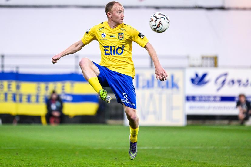 Beveren's Christian Bruls pictured in action during a soccer game between SK Beveren and KV Kortrijk, Saturday 11 April 2026 in Beveren, on day 33 of the 2025-2026 'Challenger Pro League' 1B second division of the Belgian championship. BELGA PHOTO TOM GOYVAERTS