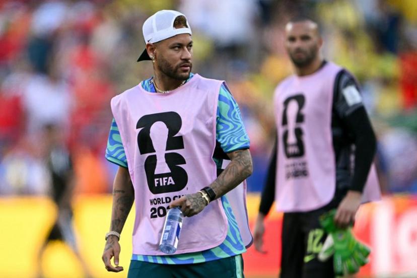 Brazil's forward #10 Neymar looks on during halftime of the 2026 World Cup Group C football match between Brazil and Morocco at the New York/New Jersey Stadium in East Rutherford on June 13, 2026.  Mauro PIMENTEL / AFP