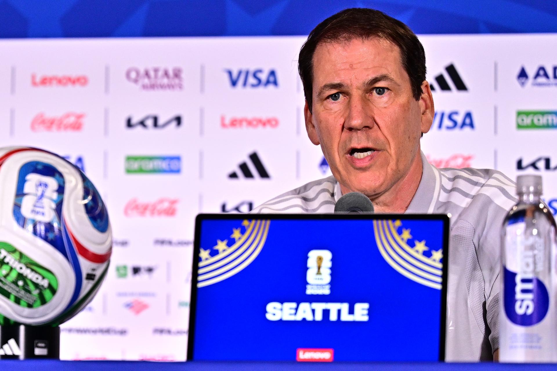 Belgium's head coach Rudi Garcia pictured during a press conference of Belgian national soccer team Red Devils, at the basecamp in Seattle, USA on Sunday 14 June 2026, ahead of their first game tomorrow against Egypt at the FIFA World Cup 2026. BELGA PHOTO DIRK WAEM