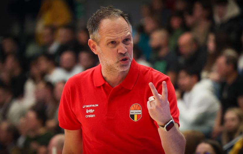 Belgium's head coach Julien Mahe gestures during a basketball match between Belgian national team Belgian Lions and Hungary, Monday 01 December 2025 in Mons, qualifier 2/6 for the men's 2027 FIBA World Championships. BELGA PHOTO VIRGINIE LEFOUR