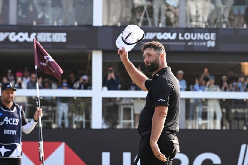 LIV Golf team Legion XIII GC captain Jon Rahm of Spain celebrates winning the individual competition on day four of the LIV Golf tournament at Fanling golf club in Hong Kong on March 8, 2026.  Peter PARKS / AFP
