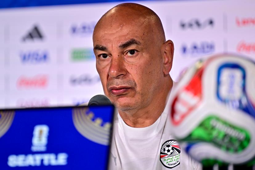 Egypt's head coach Hossam Hassan pictured during a press conference of the Egyptian national soccer team on Sunday 14 June 2026 in Seattle, USA, ahead of their first game tomorrow against Belgian national soccer team Red Devils at the FIFA World Cup 2026. BELGA PHOTO DIRK WAEM
