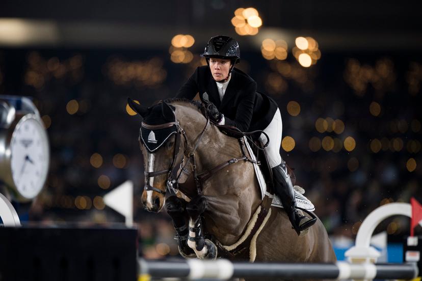 Belgian Gudrun Patteet  with Sea Coast Pebbles Z pictured in action during the FEI World Cup Jumping competition at the 'Vlaanderens Kerstjumping - Memorial Eric Wauters' equestrian event, in Mechelen, Sunday 30 December 2018. BELGA PHOTO JASPER JACOBS