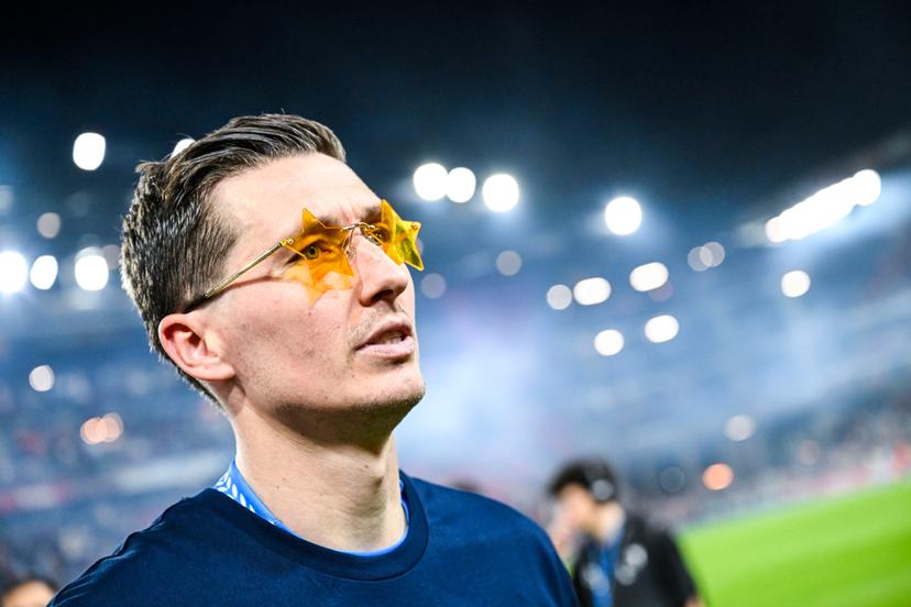 Club's Hans Vanaken celebrates after winning the title at a soccer match between KV Mechelen and Club Brugge KV, Thursday 21 May 2026 in Mechelen, on the ninth day of the Champion's Play-offs of the 2025-2026 'Jupiler Pro League' first division of the Belgian championship. BELGA PHOTO TOM GOYVAERTS