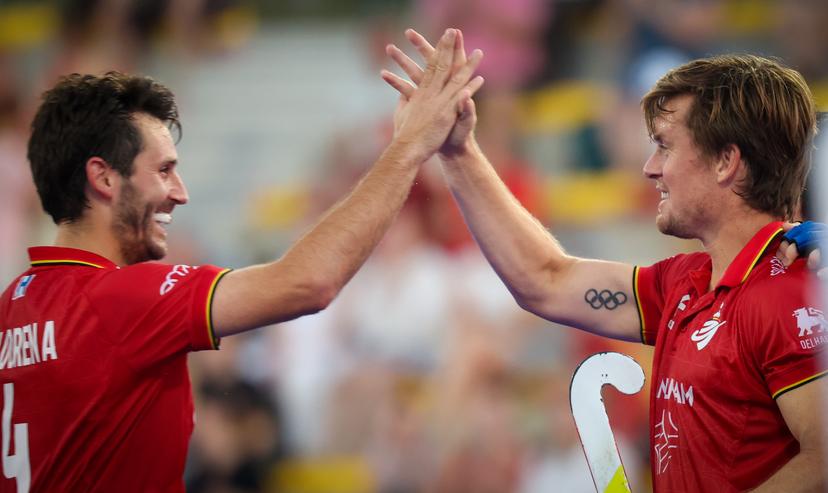 Belgium's Tom Boon celebrates after scoring during a hockey game between Belgian national team Red Lions and Netherlands, Thursday 25 June 2026 in Wavre, match 14/16 in the group stage of the men's FIH Pro League competition. BELGA PHOTO VIRGINIE LEFOUR