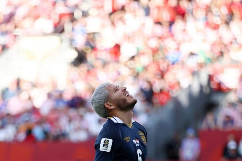 Panama's midfielder #06 Cristian Martinez reacts to a missed chance during the 2026 World Cup Group L football match between Panama and Croatia at the Toronto Stadium in Toronto on June 23, 2026.   Cole Burston / AFP
