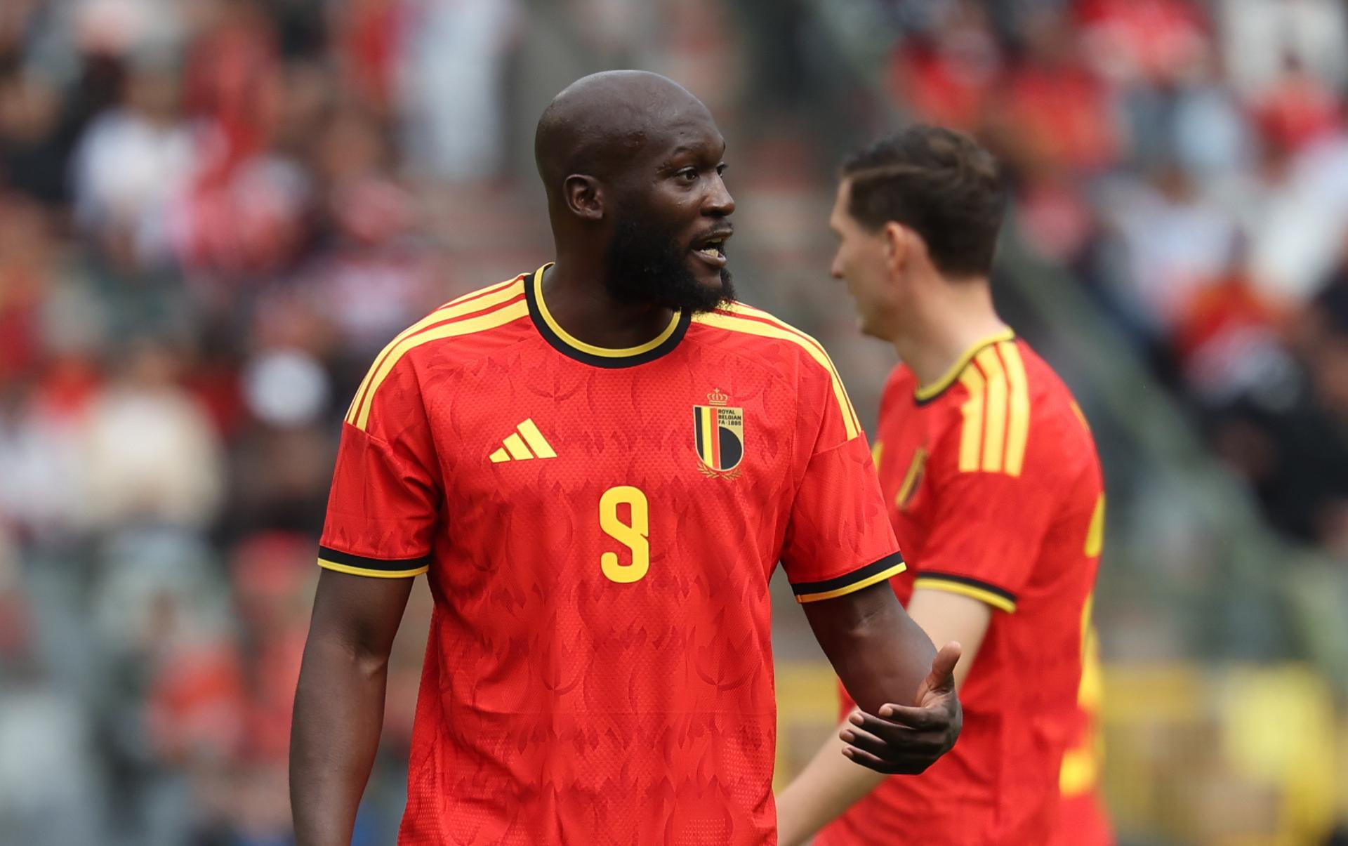 Belgium's Romelu Lukaku gestures during a friendly soccer game between Belgian national team Red Devils and Tunisia, Saturday 06 June 2026 in Brussels, part of the preparations for the 2026 FIFA World Cup. BELGA PHOTO VIRGINIE LEFOUR