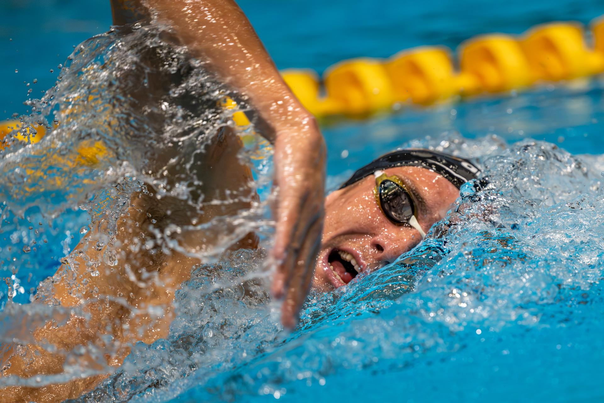 swimmer Lucas Henveaux pictured in action during the men's 1500m race, at the Open Belgian Swimming Championships 2026 (15-17/05), in Antwerp, on Sunday 17 May 2026. BELGA PHOTO DAVID PINTENS