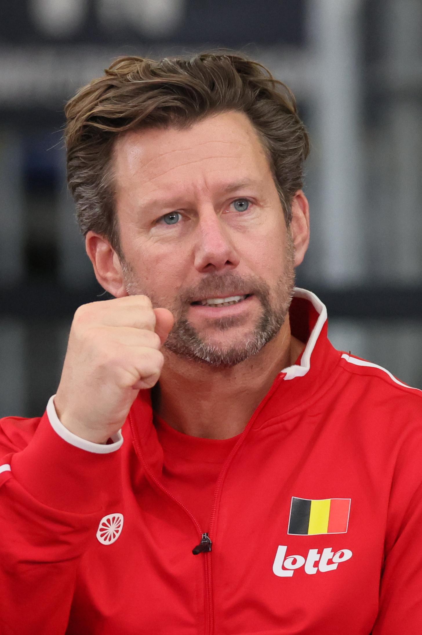 Belgian team captain Wim Fissette pictured during the second game between Belgian Vandewinkel and Turkish Sonmez in the Billie Jean King Cup Play-offs, between Belgium and Turkey, on Saturday 15 November 2025 in Ismaning, Germany. PHOTO BENOIT DOPPAGNE