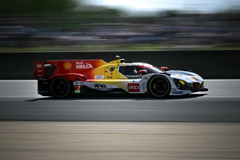 This photograph shows BMW M Team WRT's hypercar driven by Dutch Robin Frijns, German René Rast and South African Sheldon van der Linde during the 94th edition of the 24 Hours of Le Mans at the Le Mans circuit, north-western France on June 13, 2026.  Lou BENOIST / AFP