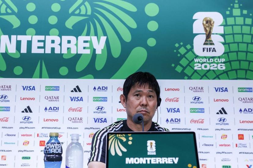 Japan's head coach Hajime Moriyasu gives an MD-1 press conference at Monterrey Stadium in Guadalupe, on June 19, 2026, on the eve of 2026 World Cup Group F football match between Tunisia and Japan.  Julio Cesar AGUILAR / AFP
