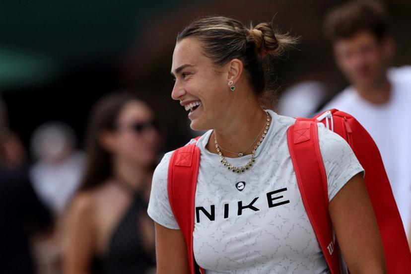 Belarus's Aryna Sabalenka arrives at the practice courts at The All England Lawn Tennis and Croquet Club in Wimbledon, southwest London, on June 28, 2026, ahead of the 2026 Wimbledon Championships.  Adrian Dennis / AFP