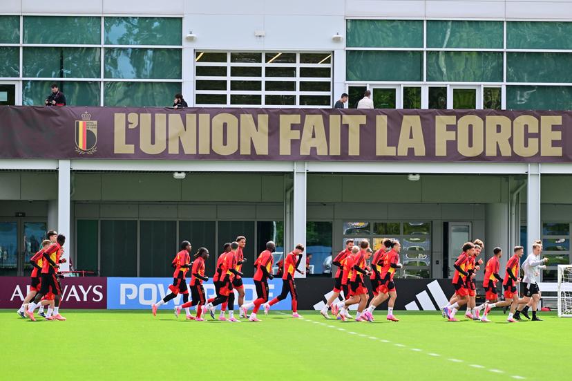 Belgium's players pictured during the first training session of Belgian national soccer team Red Devils in their base camp, home of the Seattle Sounders, Renton, Seattle, USA, on Tuesday 09 June 2026. The Red Devils arrived yesterday and to prepare for the 2026 FIFA World Cup. BELGA PHOTO DIRK WAEM