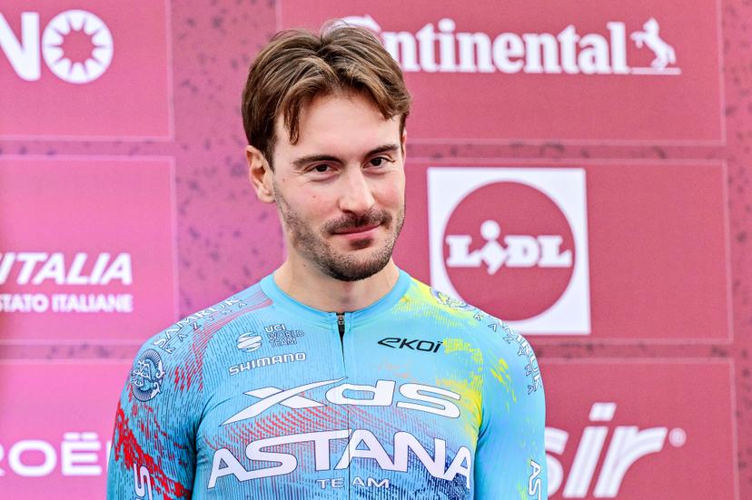 Italian Alberto Bettiol of XDS Astana Team pictured during the team presentations ahead of the 'Strade Bianche' one day cycling race from and to Siena, Italy, Friday 06 March 2026. BELGA PHOTO DIRK WAEM