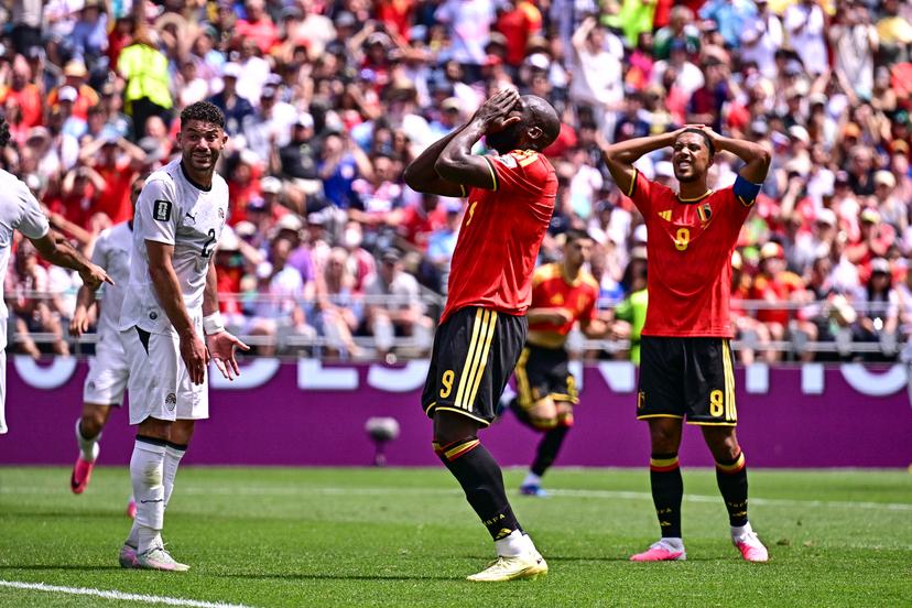 Belgium's Romelu Lukaku and Belgium's Youri Tielemans react during a soccer game between Belgian national team Red Devils and Egypt, on Monday 15 June 2026 in Seattle, the first game in the group stage of the FIFA World Cup 2026 in the United States of America. The Diables Rouges - Rode Duivels were drawn into Group G. BELGA PHOTO DIRK WAEM