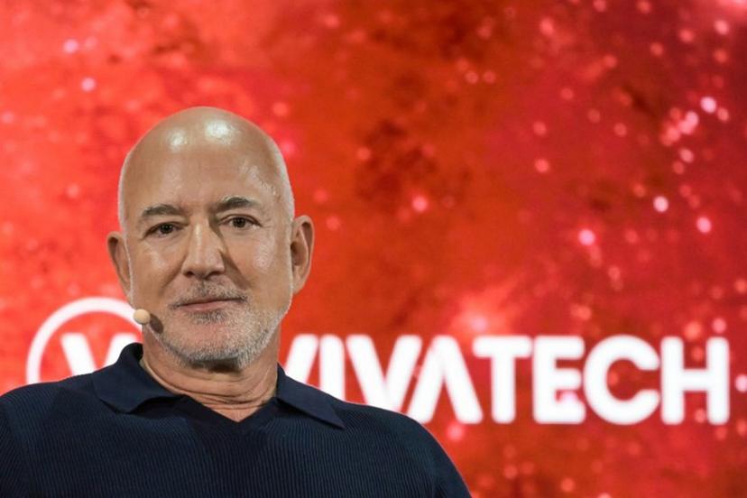 US Amazon's founder Jeff Bezos speaks on stage at the VivaTech technology startups and innovation fair at the Paris Expo Porte de Versailles, in Paris on June 17, 2026.  JULIEN DE ROSA / AFP