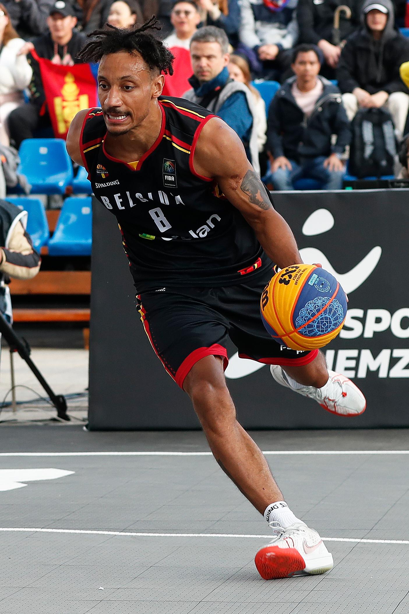 Belgian Dennis Donkor is pictured in action during a game between Belgium and Mongolia in the group D, at the Olympic qualification tournament for the 2024 Olympics, in Debrecen, Hungary, Friday 17 May 2024. BELGA PHOTO NIKOLA KRSTIC
